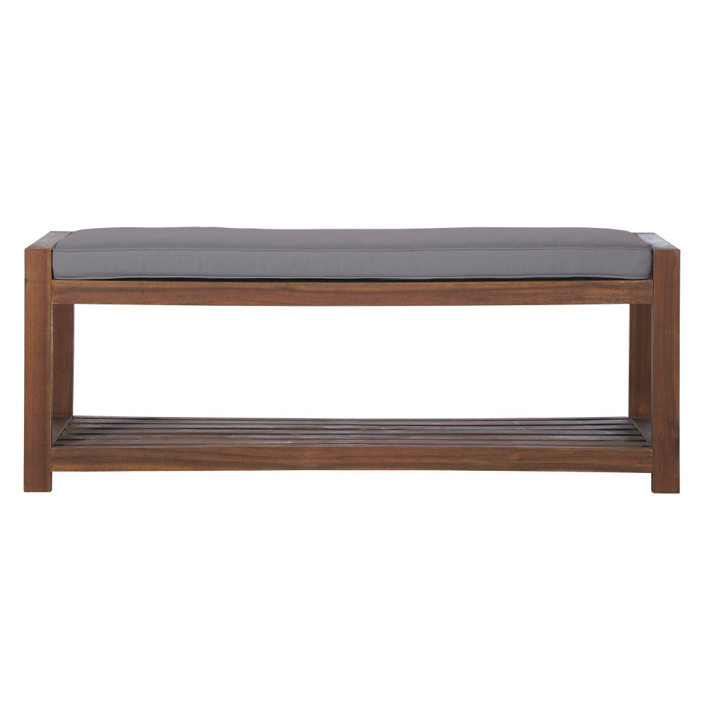 48" Patio Wood Bench with Cushion - Dark Brown/Gray