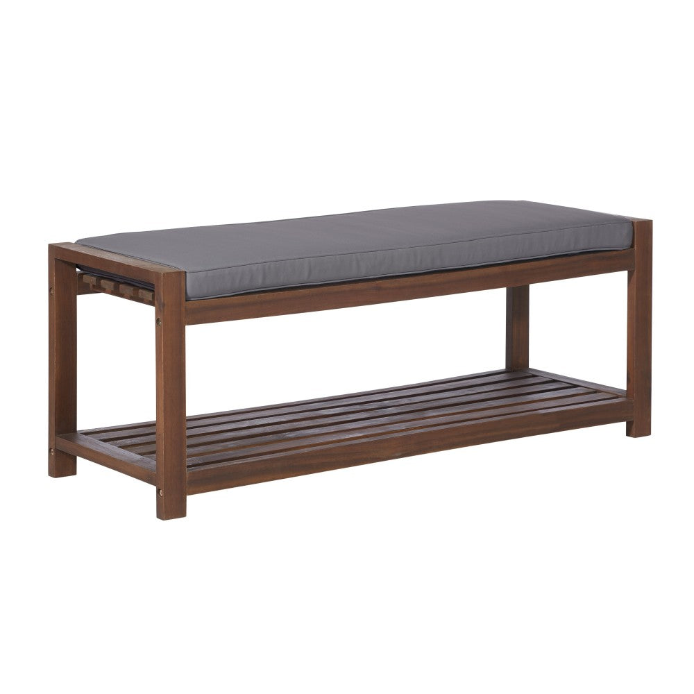 48" Patio Wood Bench with Cushion - Dark Brown/Gray