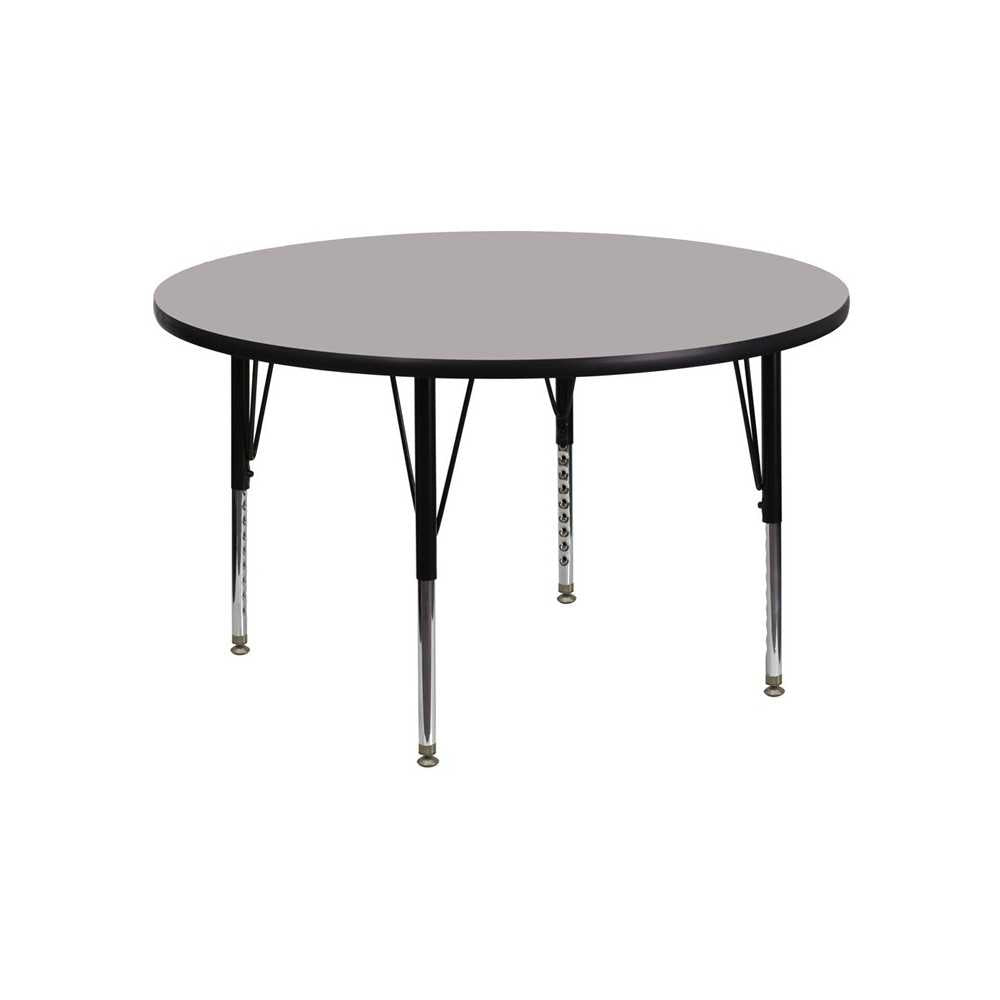 48'' Round Gray HP Laminate Activity Table - Height Adjustable Short Legs