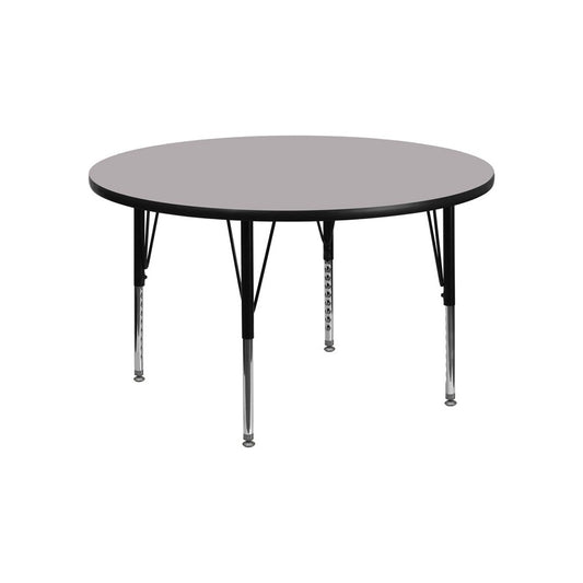 48'' Round Gray Thermal Laminate Activity Table - Height Adjustable Short Legs