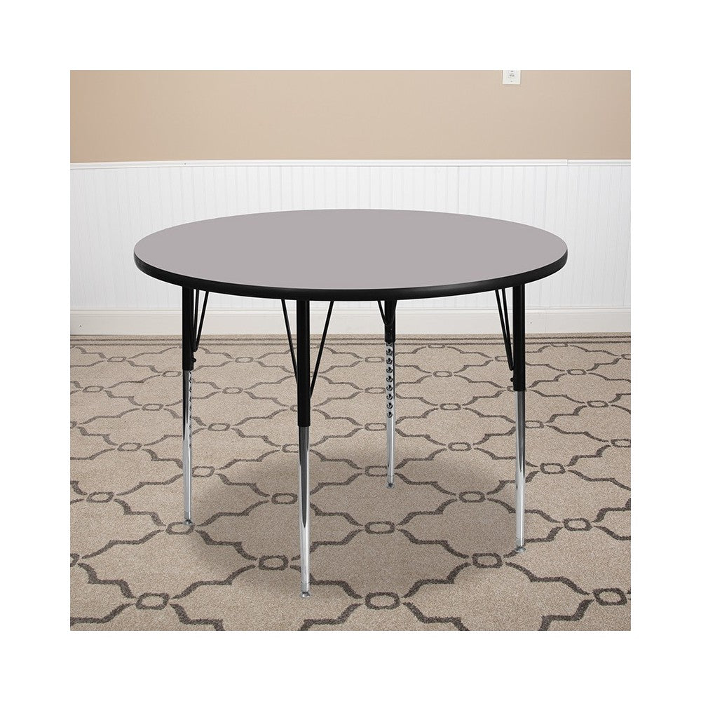 48'' Round Gray Thermal Laminate Activity Table - Standard Height Adjustable Legs