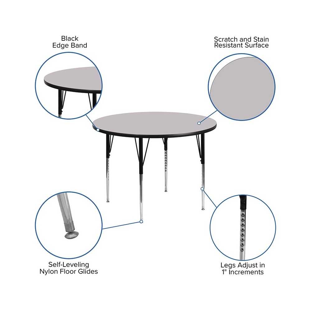 48'' Round Gray Thermal Laminate Activity Table - Standard Height Adjustable Legs