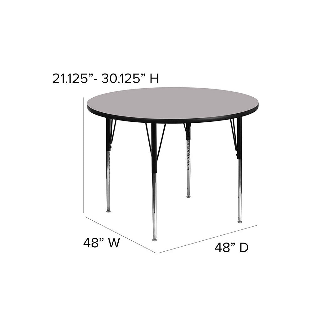 48'' Round Gray Thermal Laminate Activity Table - Standard Height Adjustable Legs