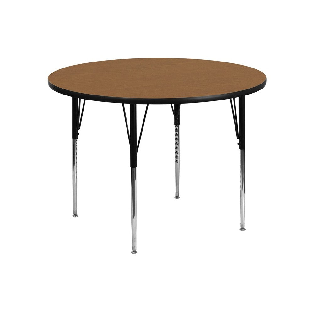 48'' Round Oak Thermal Laminate Activity Table - Standard Height Adjustable Legs