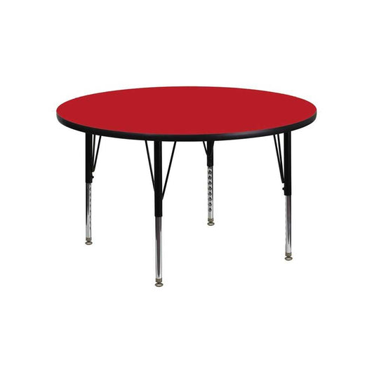 48'' Round Red HP Laminate Activity Table - Height Adjustable Short Legs