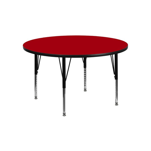 48'' Round Red Thermal Laminate Activity Table - Height Adjustable Short Legs