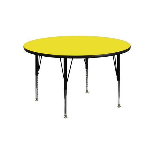 48'' Round Yellow HP Laminate Activity Table - Height Adjustable Short Legs