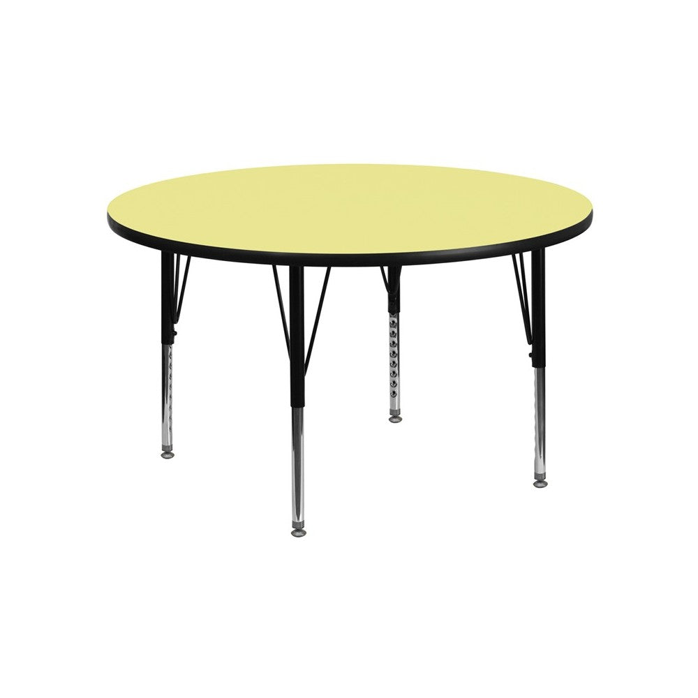 48'' Round Yellow Thermal Laminate Activity Table - Height Adjustable Short Legs