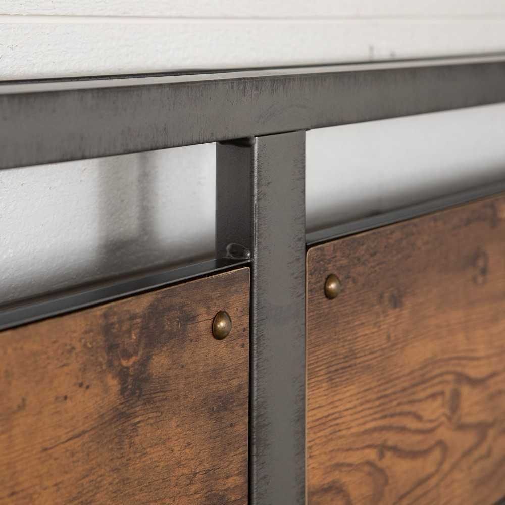 48" Rustic Industrial Queen Size Metal Wood Plank Panel Headboard - Brown