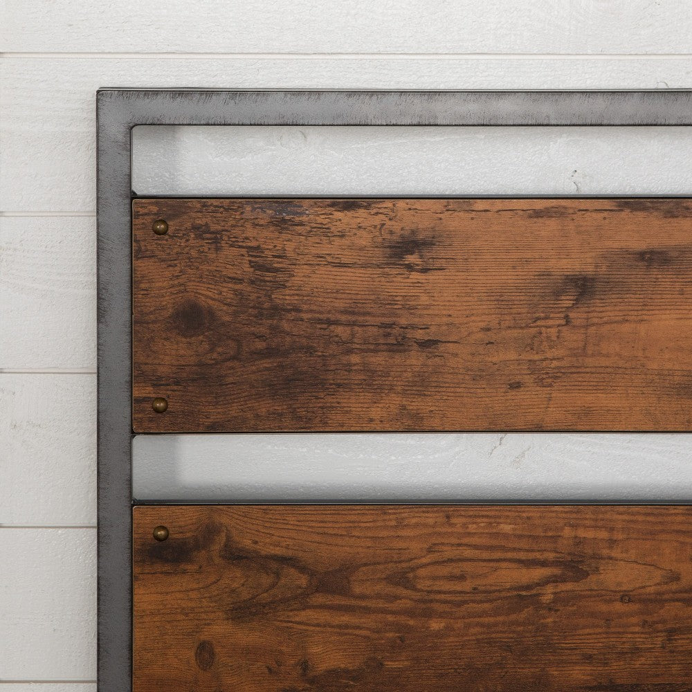 48" Rustic Industrial Queen Size Metal Wood Plank Panel Headboard - Brown