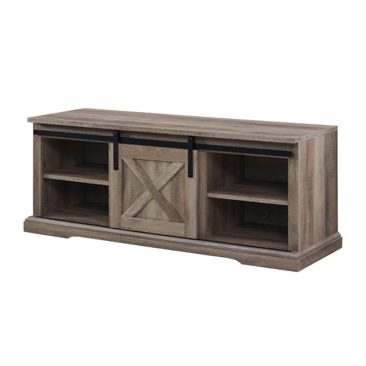 48" Sliding Barn Door Entry Bench with Storage - Gray Wash