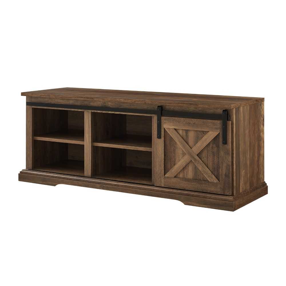 48" Sliding Barn Door Entry Bench with Storage - Rustic Oak