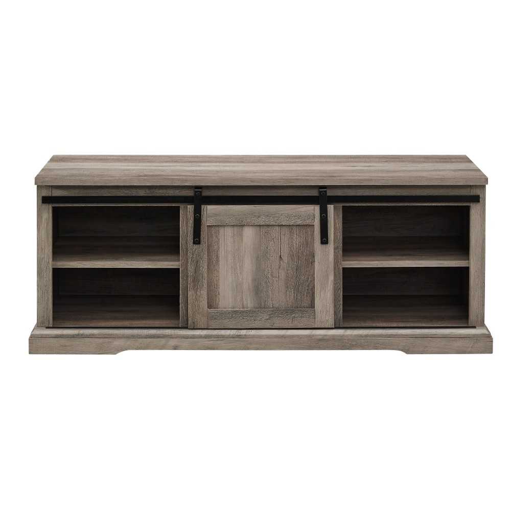 48" Sliding Grooved Door Entry Bench with Storage - Gray Wash