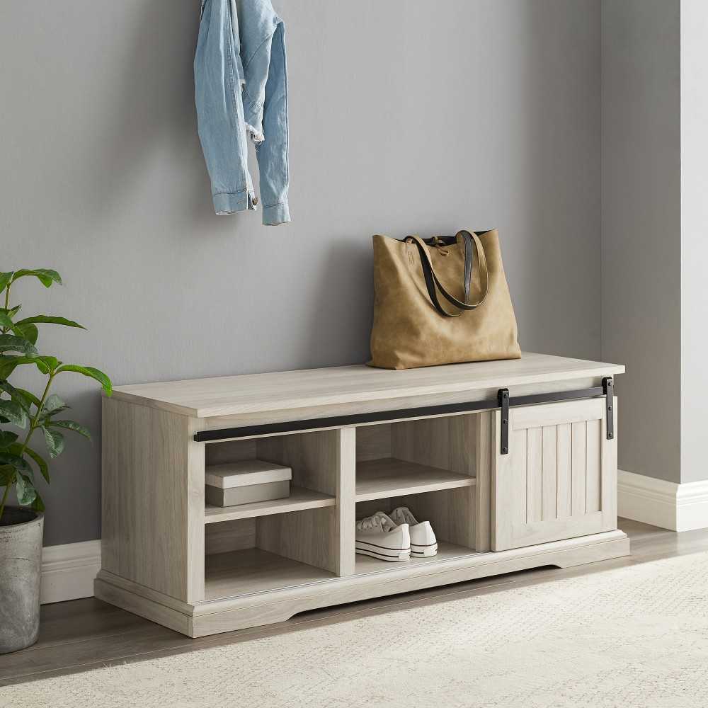 48" Sliding Grooved Door Entry Bench with Storage - Birch