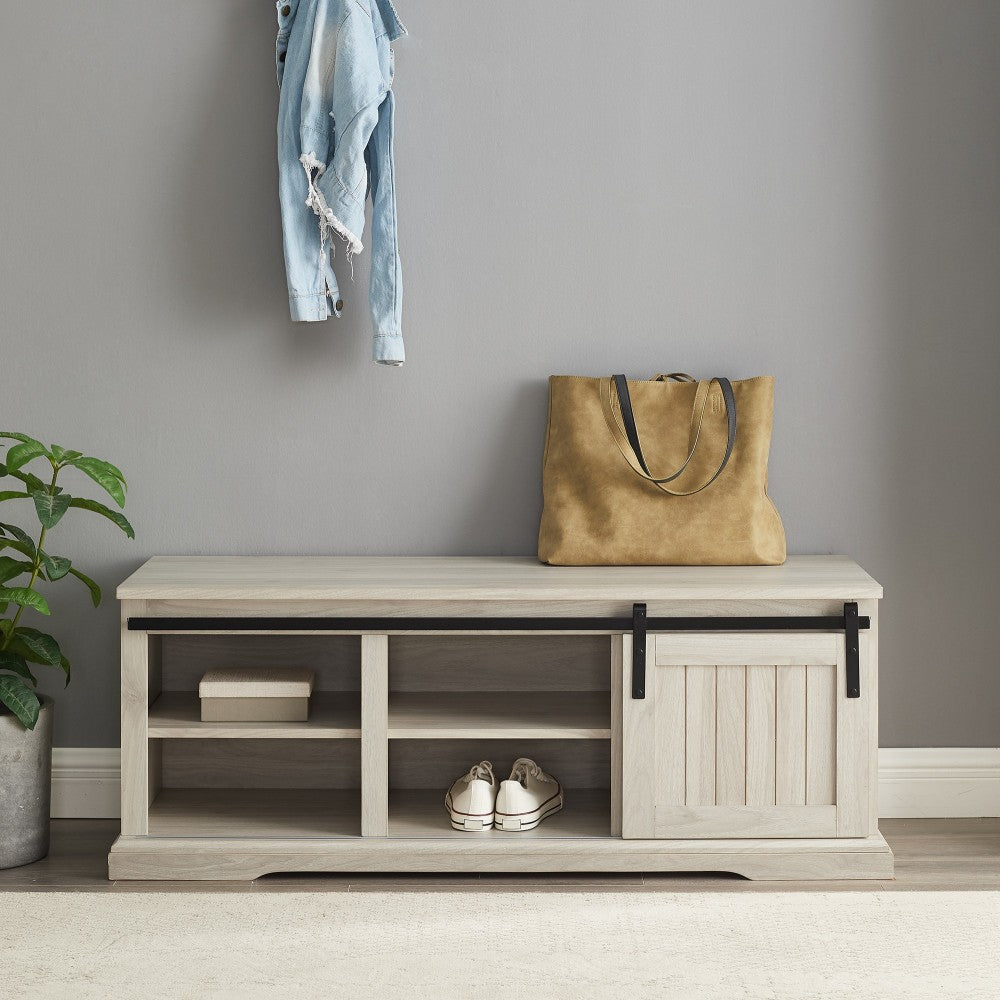 48" Sliding Grooved Door Entry Bench with Storage - Birch