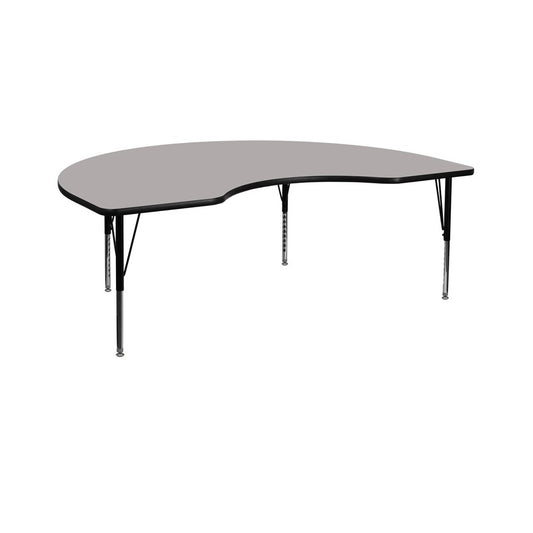 48''W x 72''L Kidney Gray HP Laminate Activity Table - Height Adjustable Short Legs