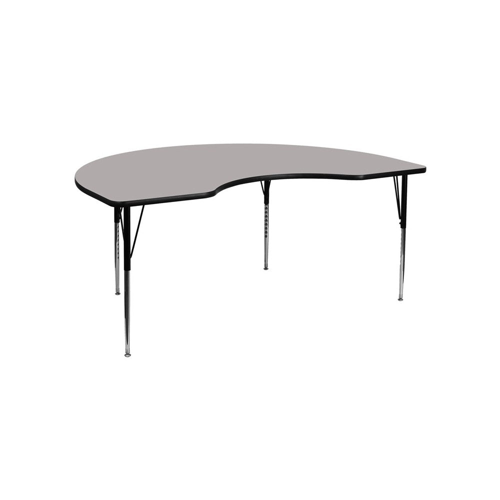 48''W x 72''L Kidney Gray HP Laminate Activity Table - Standard Height Adjustable Legs