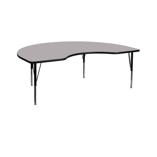 48''W x 72''L Kidney Gray Thermal Laminate Activity Table - Height Adjustable Short Legs