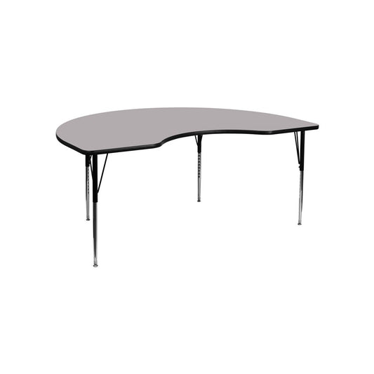 48''W x 72''L Kidney Gray Thermal Laminate Activity Table - Standard Height Adjustable Legs