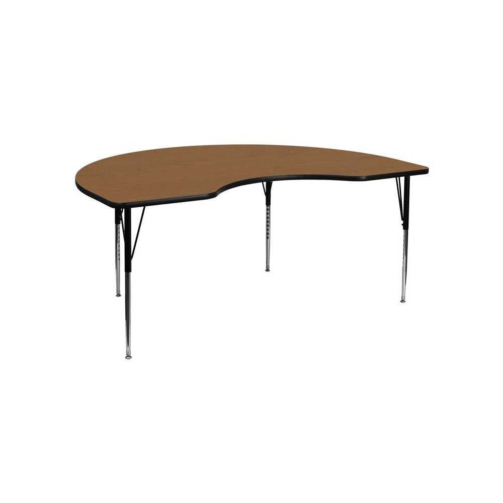 48''W x 72''L Kidney Oak Thermal Laminate Activity Table - Standard Height Adjustable Legs