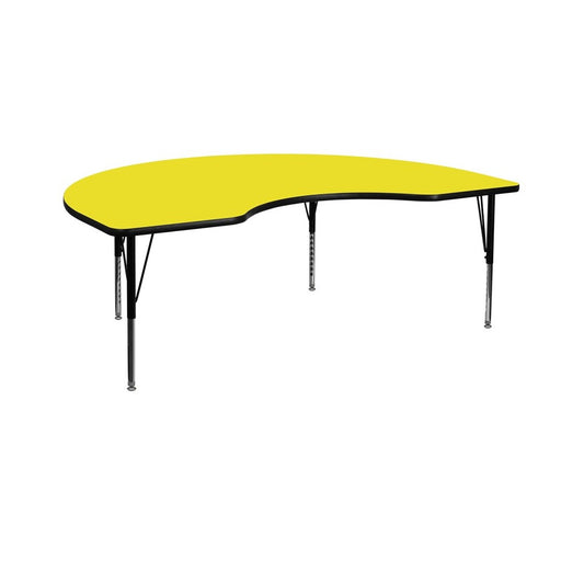 48''W x 72''L Kidney Yellow HP Laminate Activity Table - Height Adjustable Short Legs