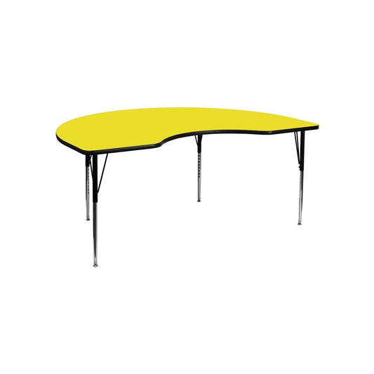 48''W x 72''L Kidney Yellow HP Laminate Activity Table - Standard Height Adjustable Legs