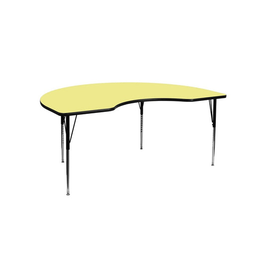 48''W x 72''L Kidney Yellow Thermal Laminate Activity Table - Standard Height Adjustable Legs