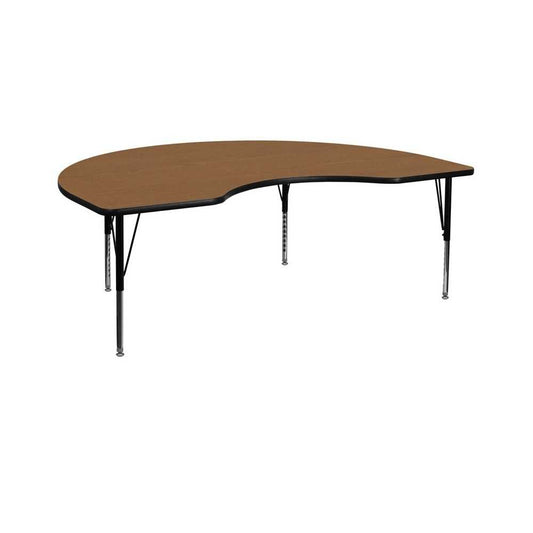48''W x 96''L Kidney Oak Thermal Laminate Activity Table - Height Adjustable Short Legs