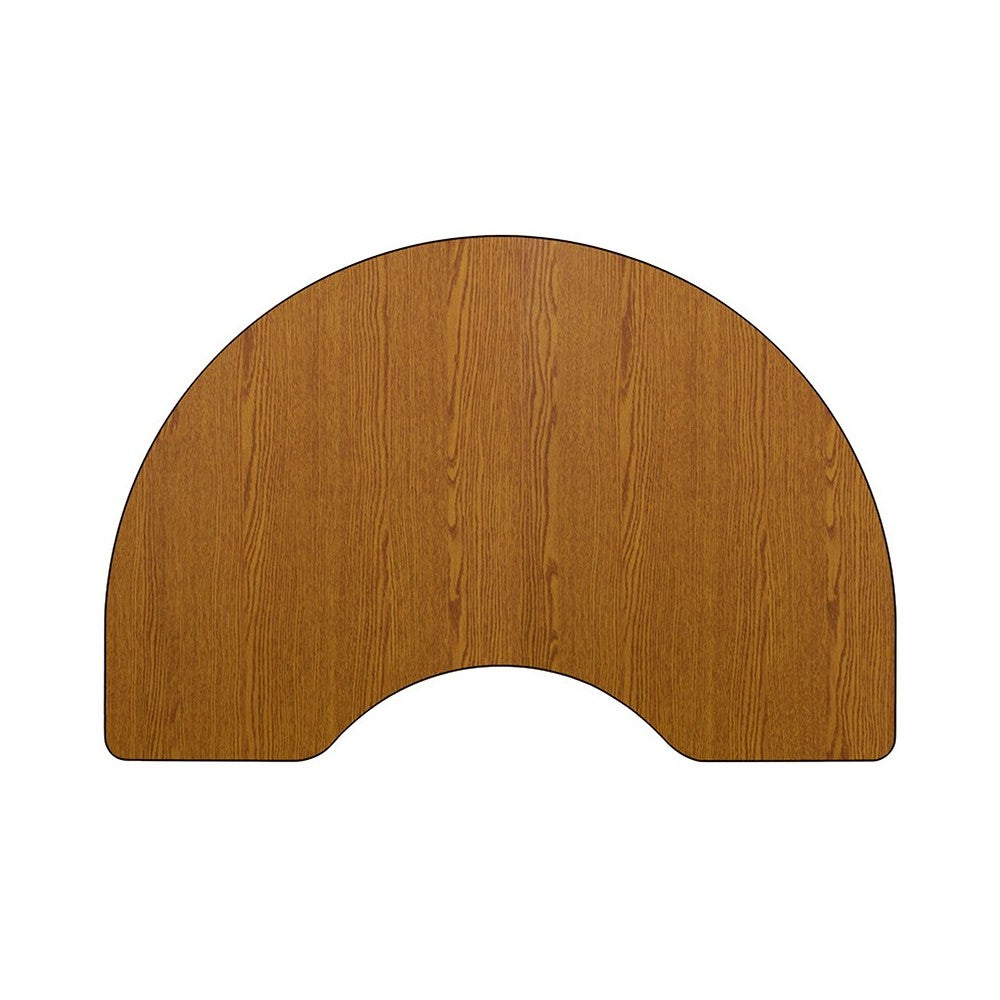 48''W x 96''L Kidney Oak Thermal Laminate Activity Table - Height Adjustable Short Legs