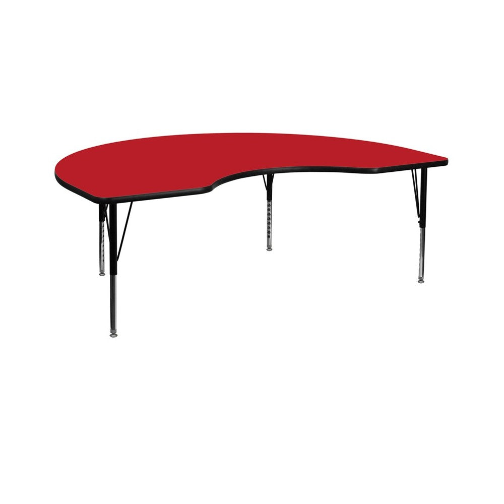 48''W x 96''L Kidney Red HP Laminate Activity Table - Height Adjustable Short Legs