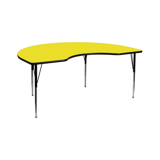 48''W x 96''L Kidney Yellow HP Laminate Activity Table - Standard Height Adjustable Legs