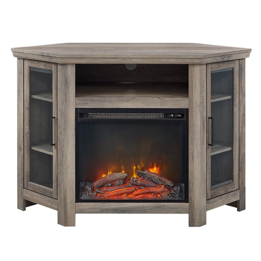 48" Wood Corner Fireplace TV Stand - Gray Wash