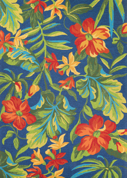 Couristan Covington Tropical Orchid Azure-Forest Green-Red Rug 2' x 4'