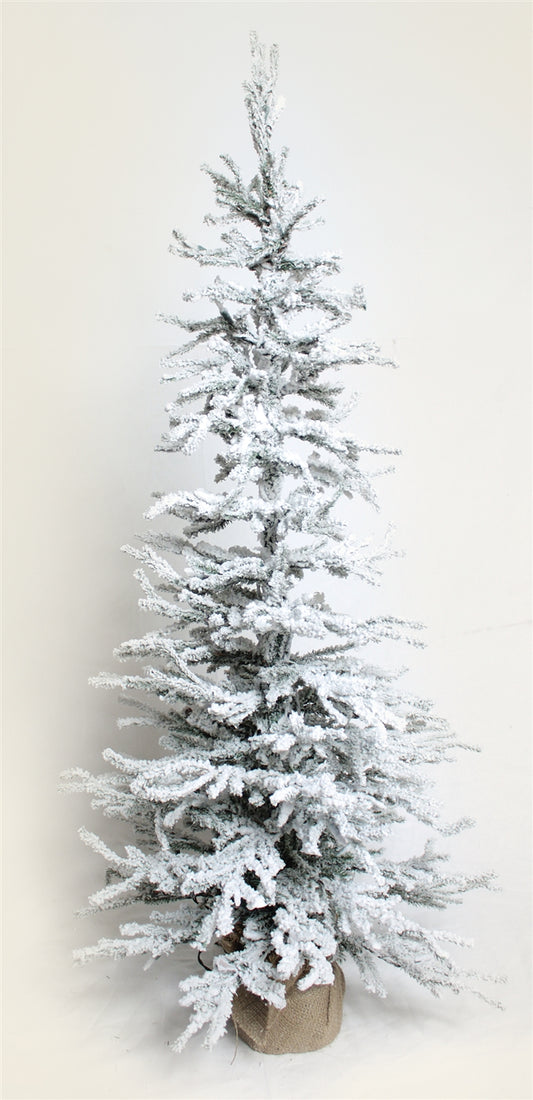 Flocked Tree W/Burlap Base 100 Clear Bright Lights 48"H Pvc/Metal/Burlap