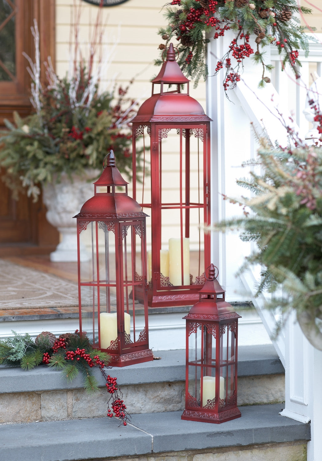 Lantern (Set Of 3) 19.75"H, 28"H, 37"H Metal/Glass