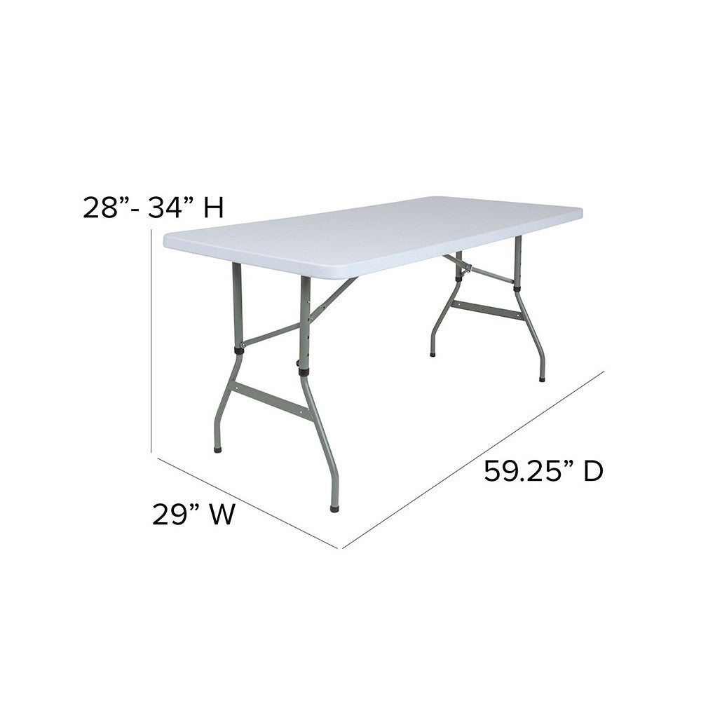 4.93-Foot Height Adjustable Granite White Plastic Folding Table