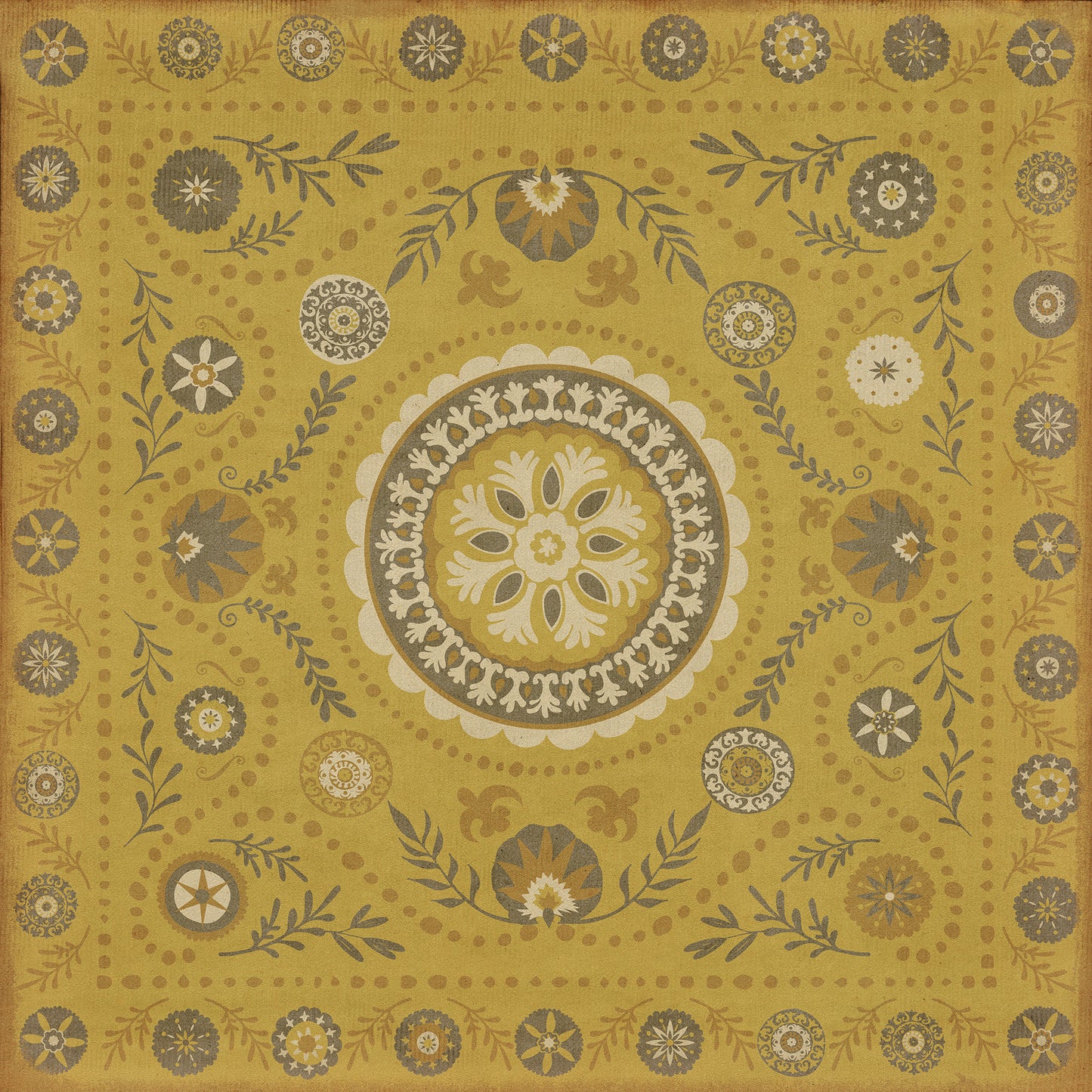 Pattern 38 The sun shines on 60x60 Vintage Vinyl Floorcloth