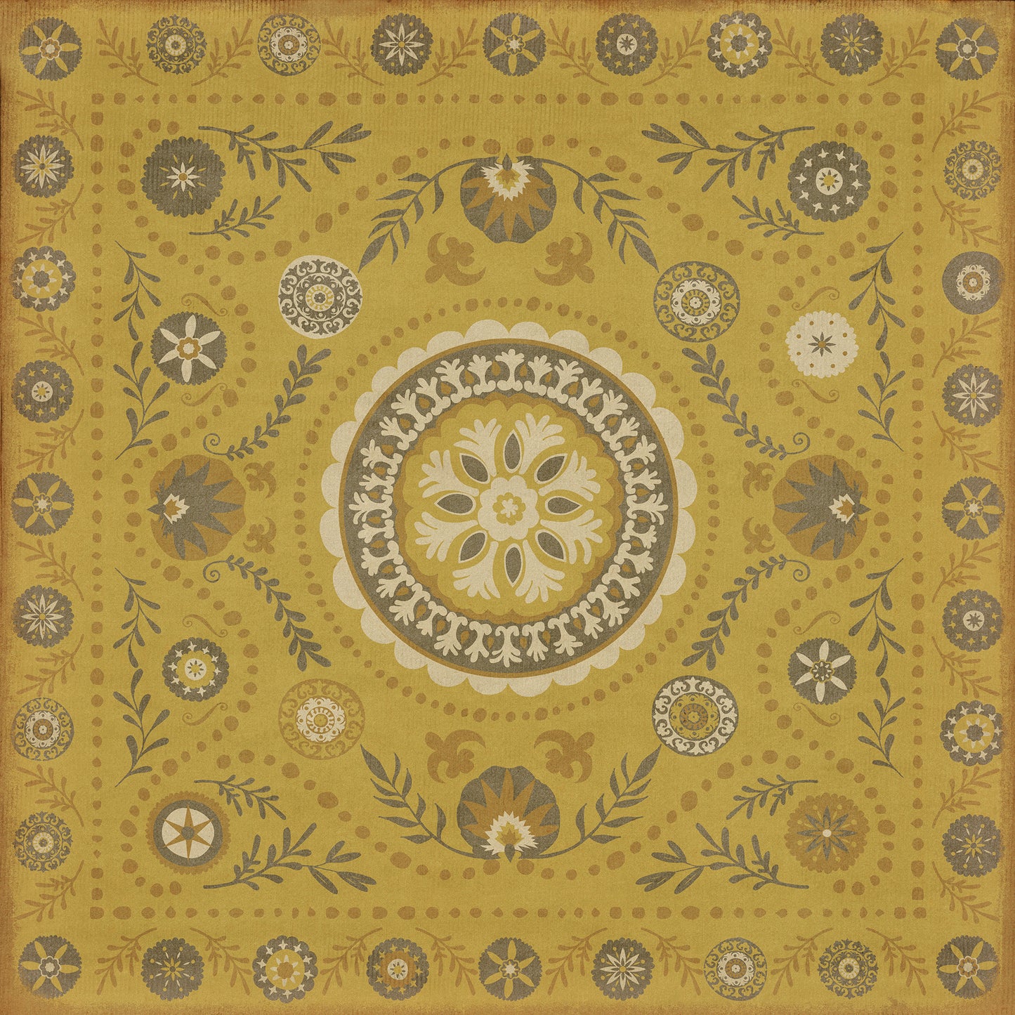 Pattern 38 The sun shines on 96x96 Vintage Vinyl Floorcloth
