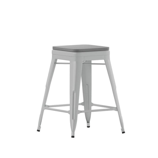 4PK 24" Silver Stool-Gray Seat