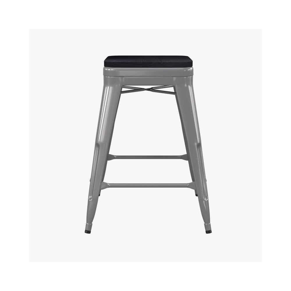 4PK 24" Silver Stool-Gray Seat