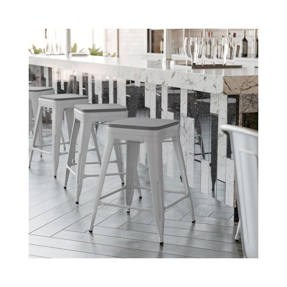 4PK 24" Silver Stool-Gray Seat