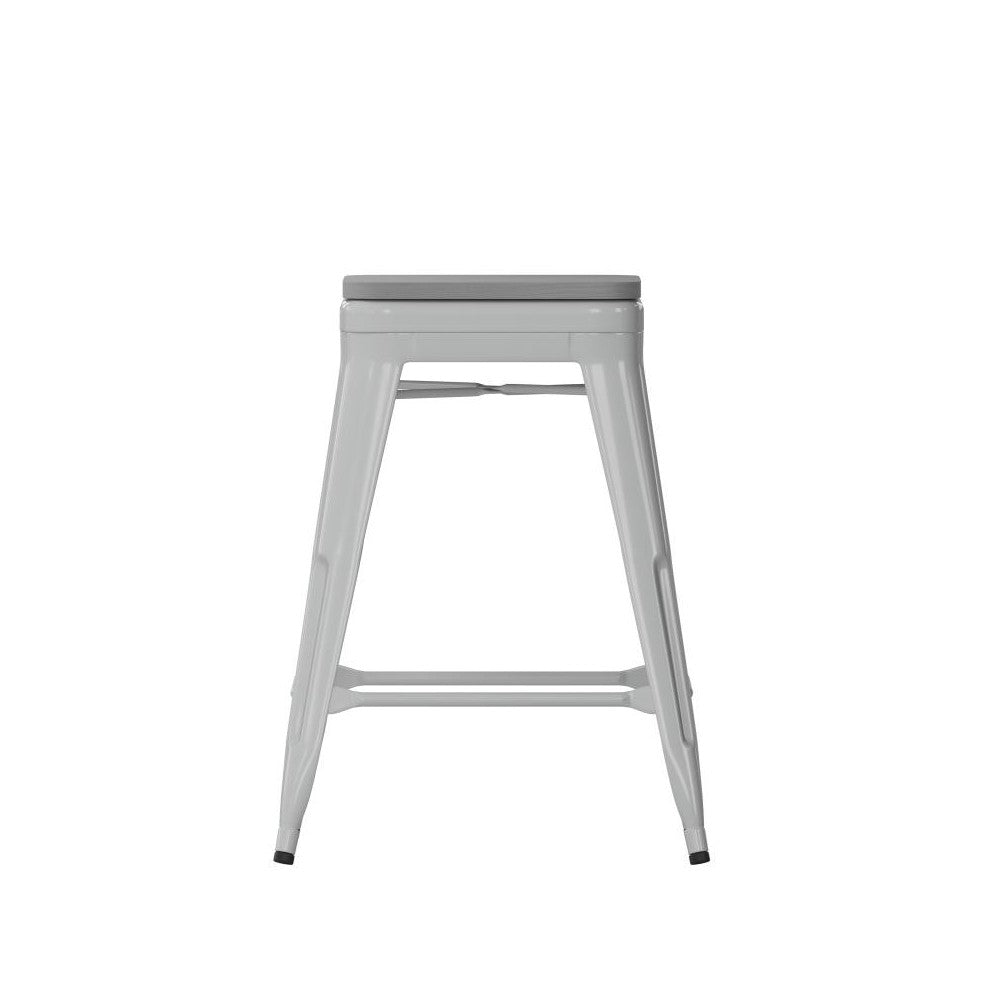 4PK 24" Silver Stool-Gray Seat