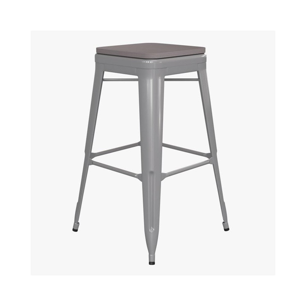 4PK 30" Silver Stool-Gray Seat