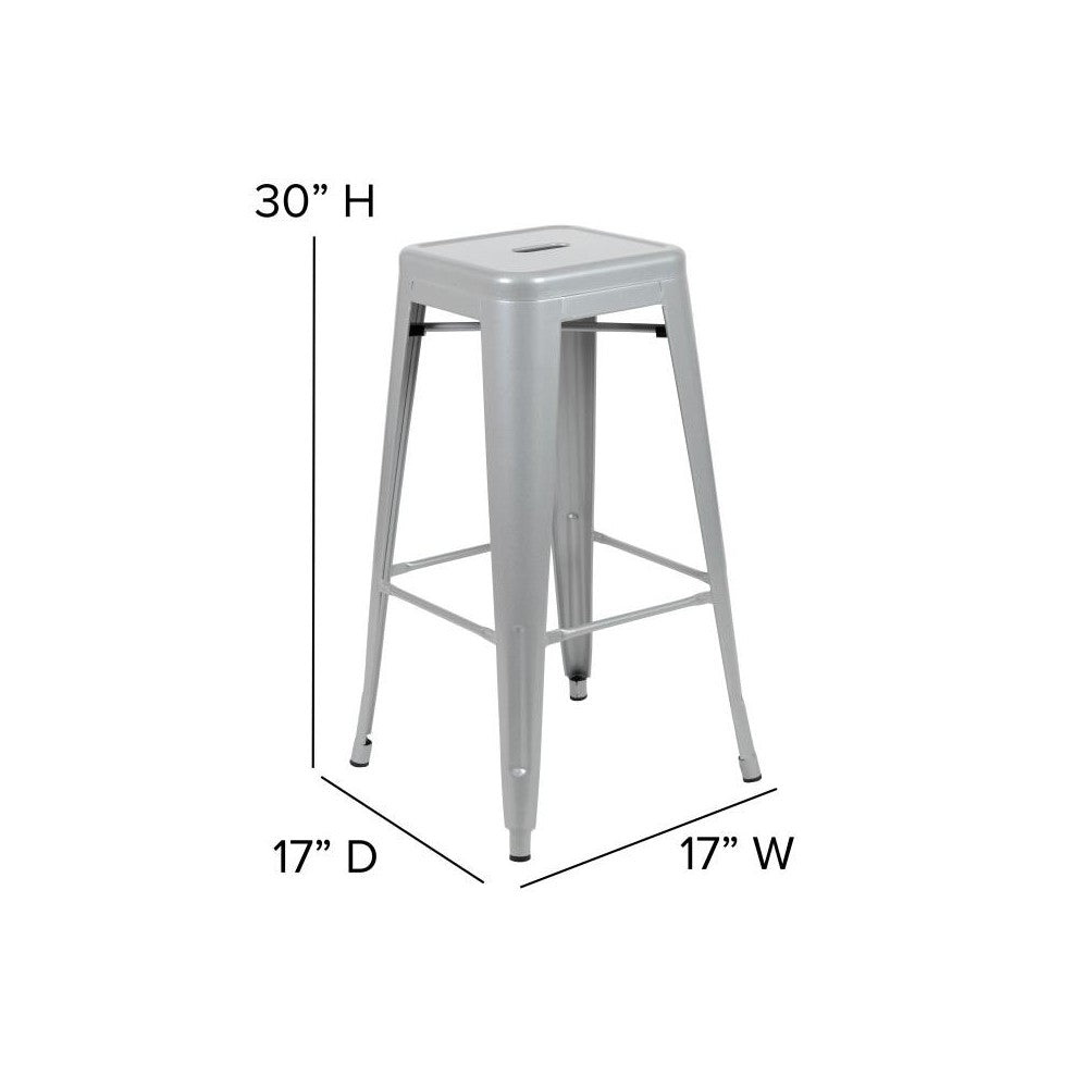 4PK 30" Silver Stool-Gray Seat