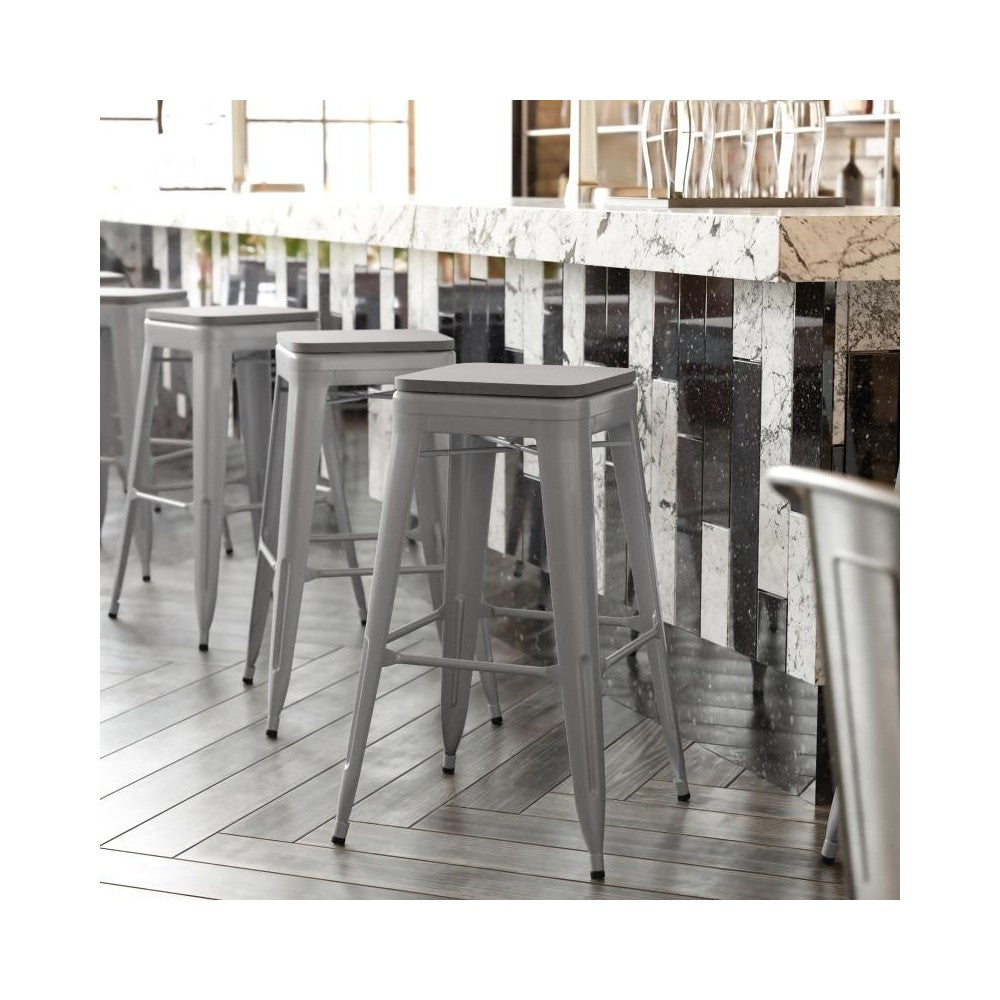 4PK 30" Silver Stool-Gray Seat