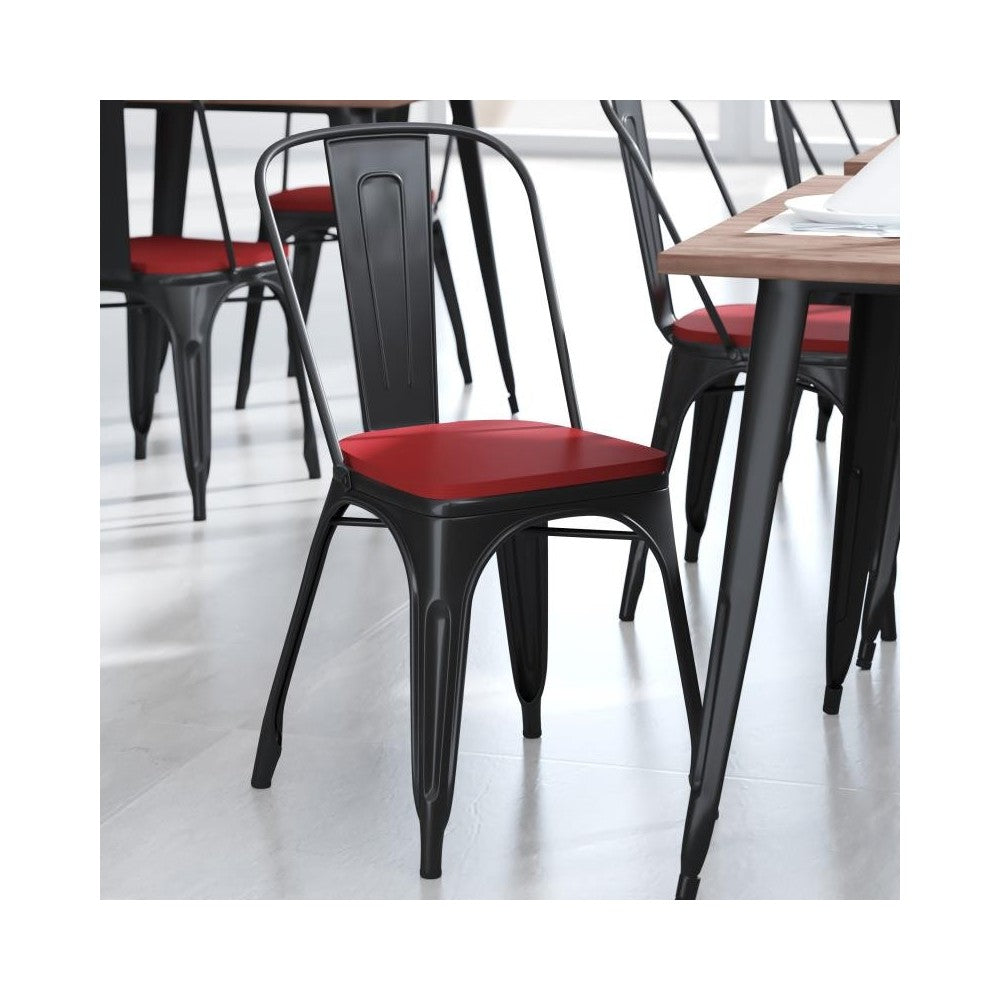 4PK Red Poly Resin Wood Square Seats