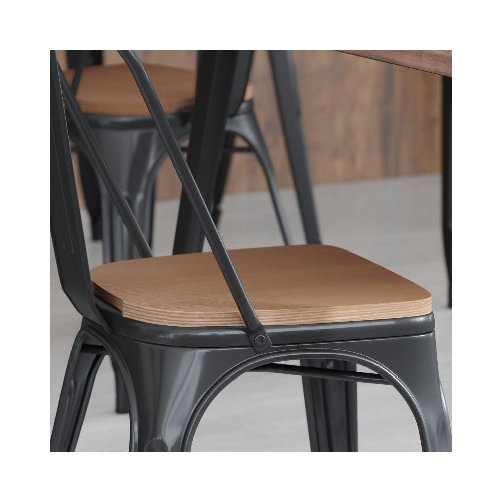 4PK Teak Poly Resin Wood Square Seats
