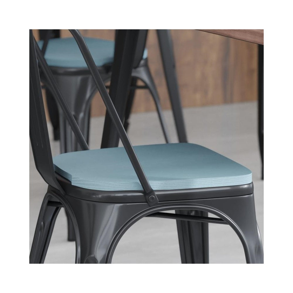 4PK Teal-Blue Poly Resin Wood Square Seats
