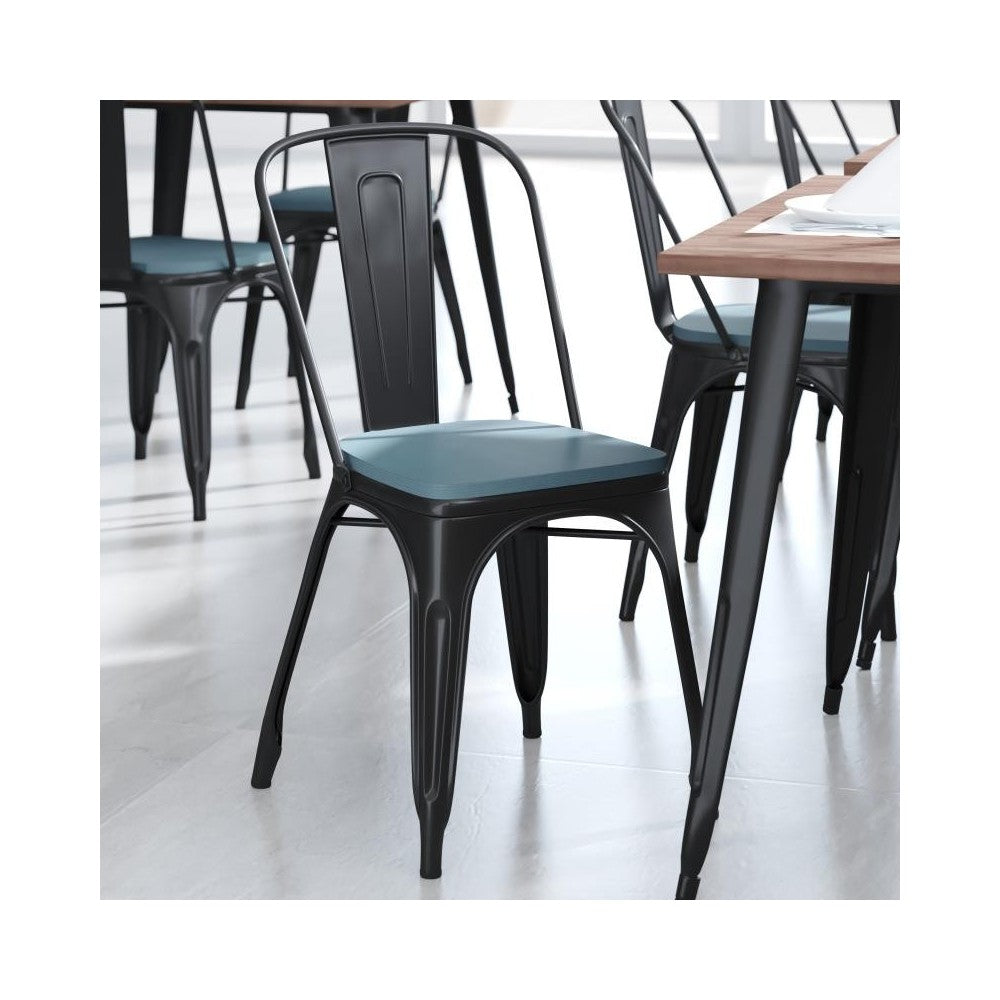 4PK Teal-Blue Poly Resin Wood Square Seats