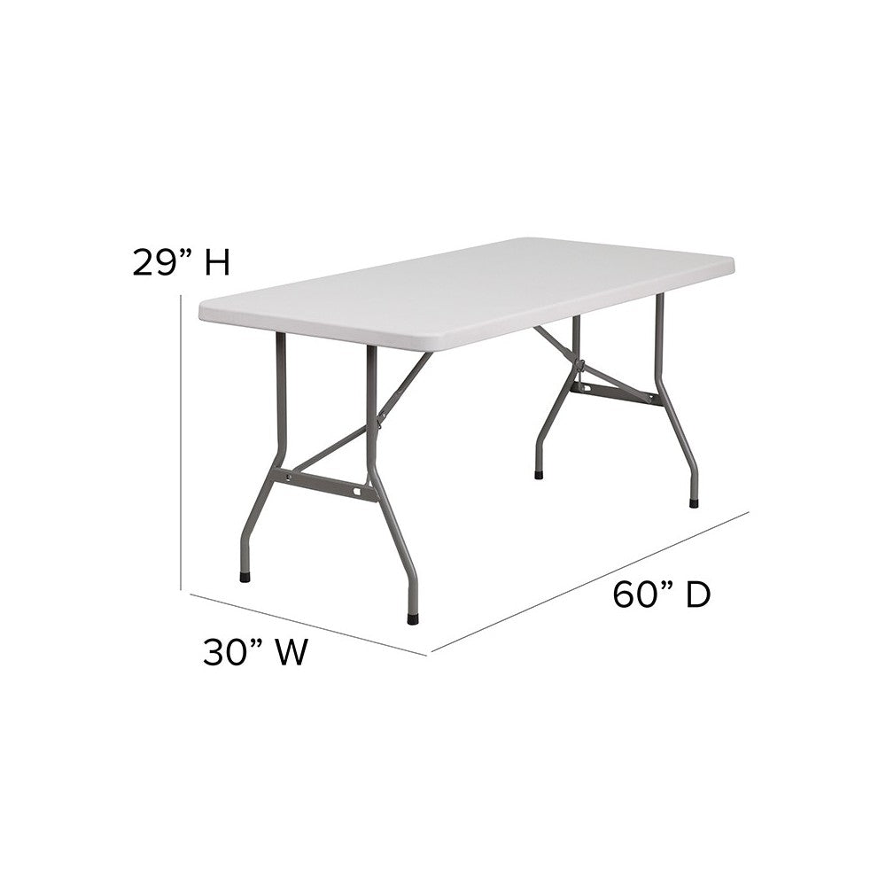 5-Foot Granite White Plastic Folding Table